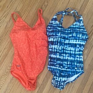 2 Speedo women’s One Piece Swimsuit - Coral and Tie-Dye Blue